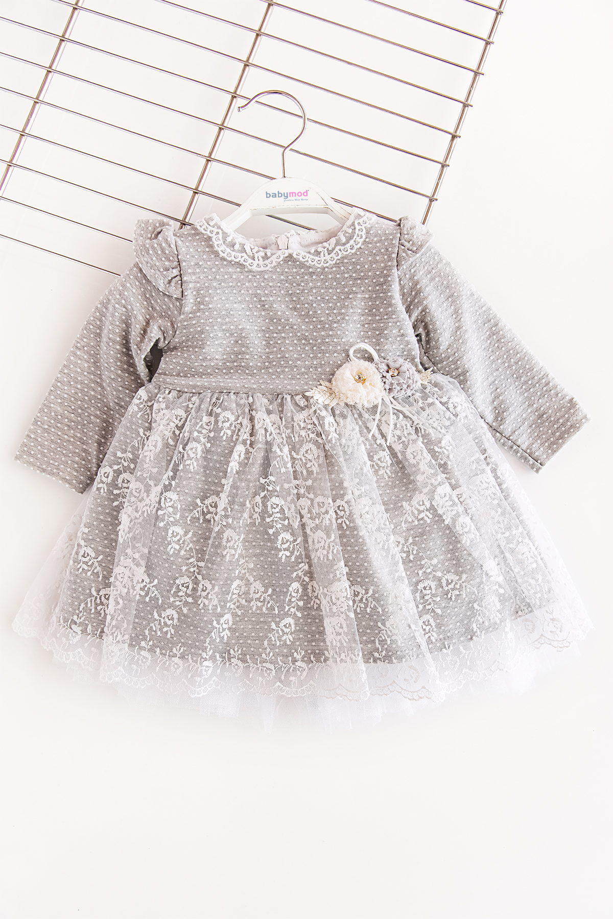 Bebek Elbise Babymod Güpürlü Penye Uzun Kollu Bebek