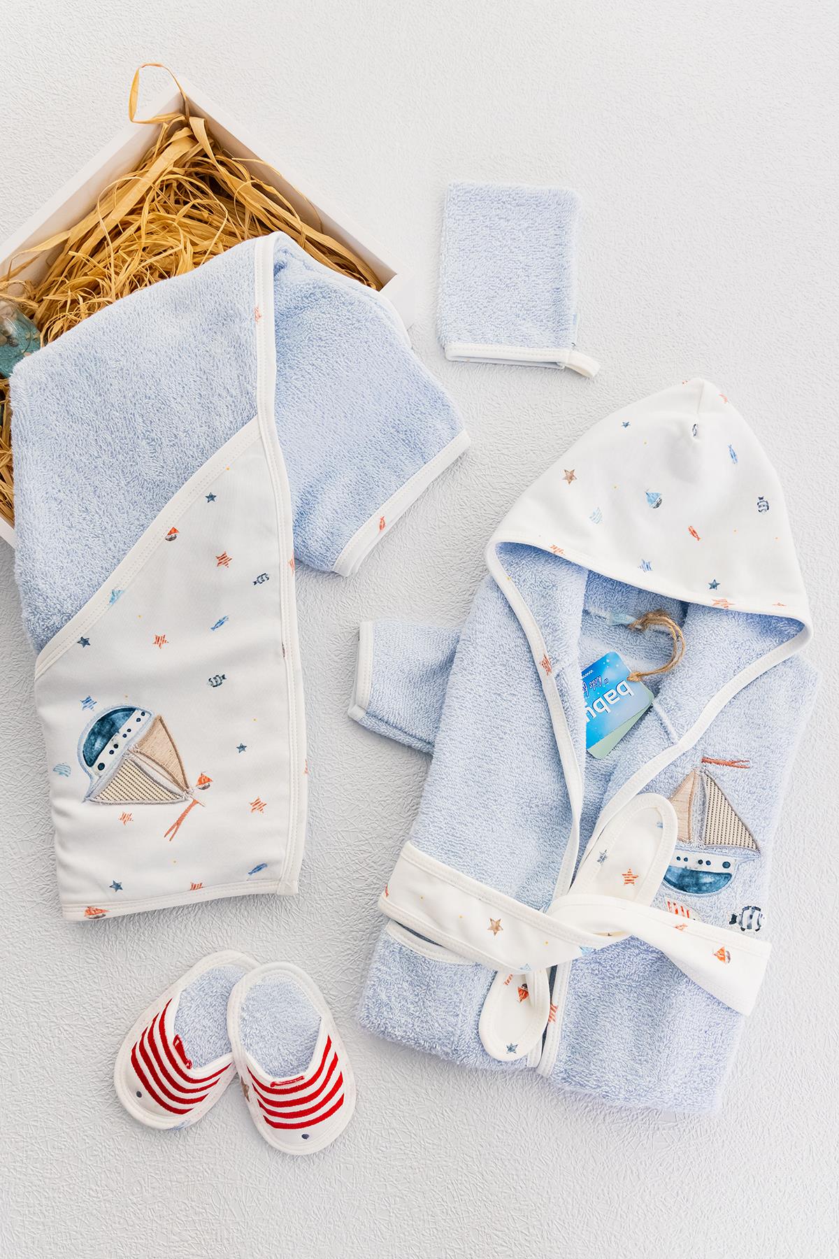 Bebek Havlu Bornoz Organik Denizci Temalı Erkek Bebek Bebek Havlu Bornoz Organik Denizci Temalı Erkek Bebek