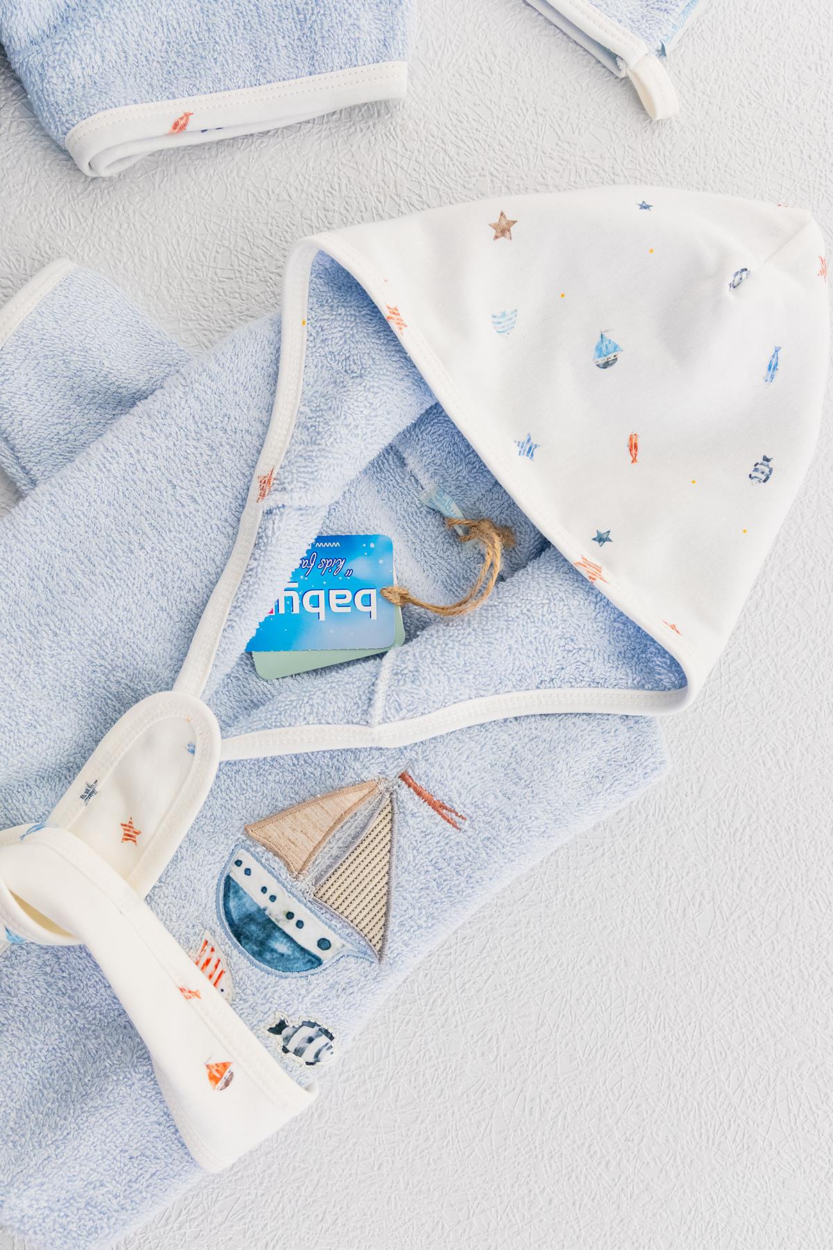 Bebek Havlu Bornoz Organik Denizci Temalı Erkek Bebek