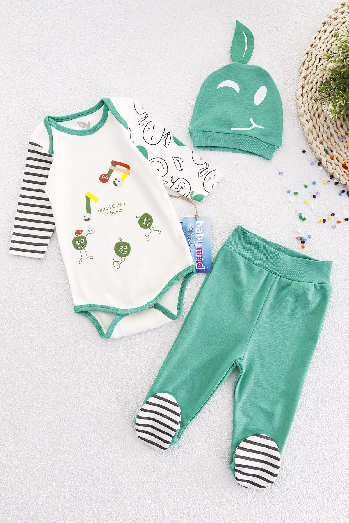 bebek takımları Elma Temalı Üçlü Bebek Takımı Zıbın Seti