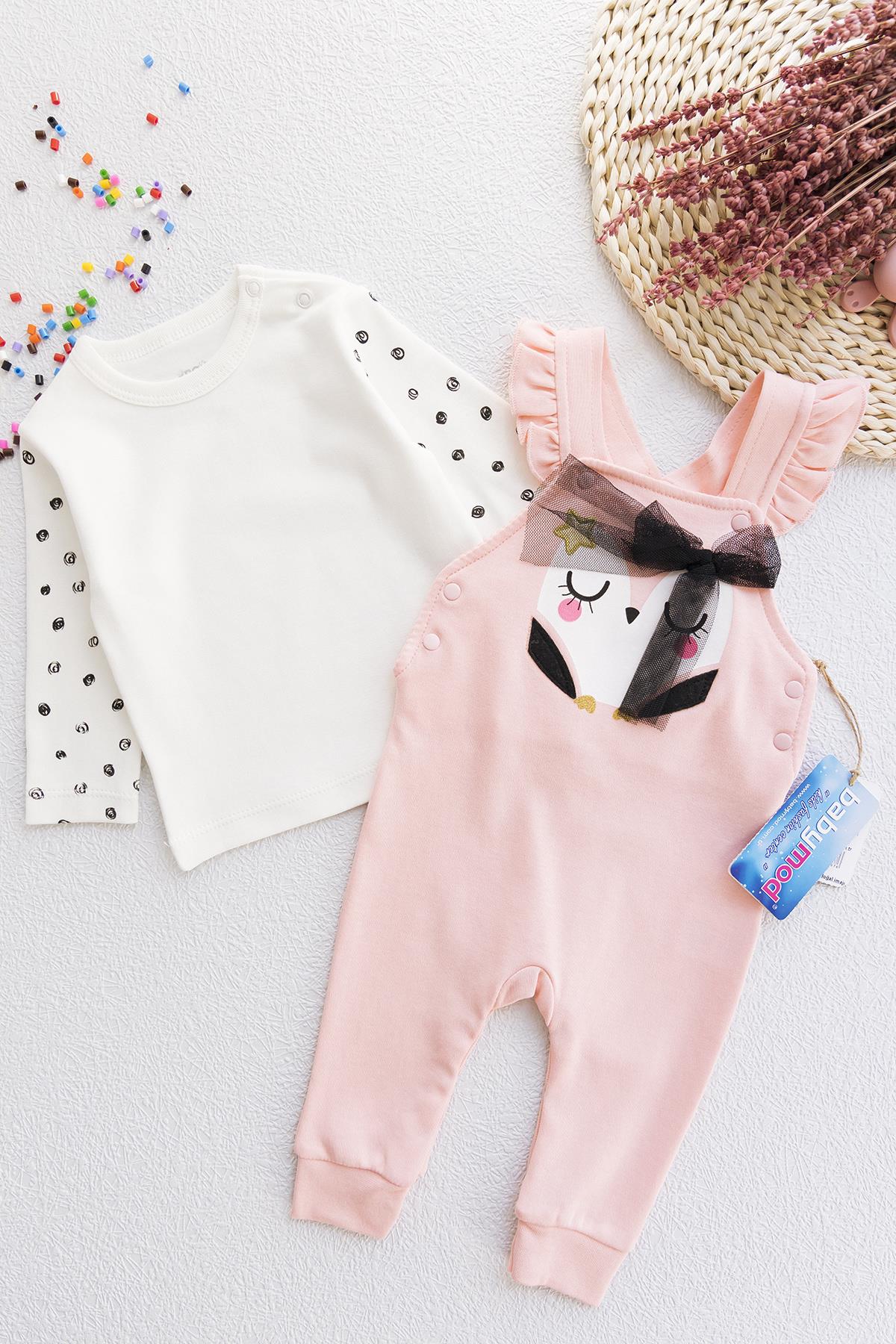 Bebek Tulum Fiyonk Detaylı Kız Bebek Tulum Salopet Takım