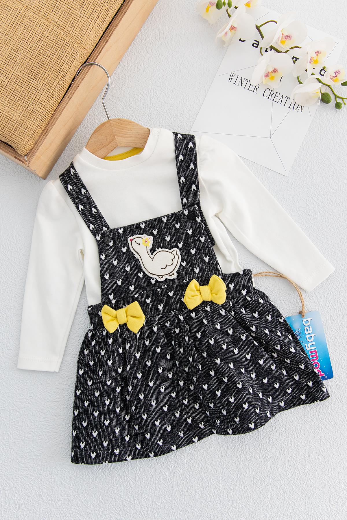 Bebek Elbise Kız Bebek Kalpli Salopet Elbise Jile Takım