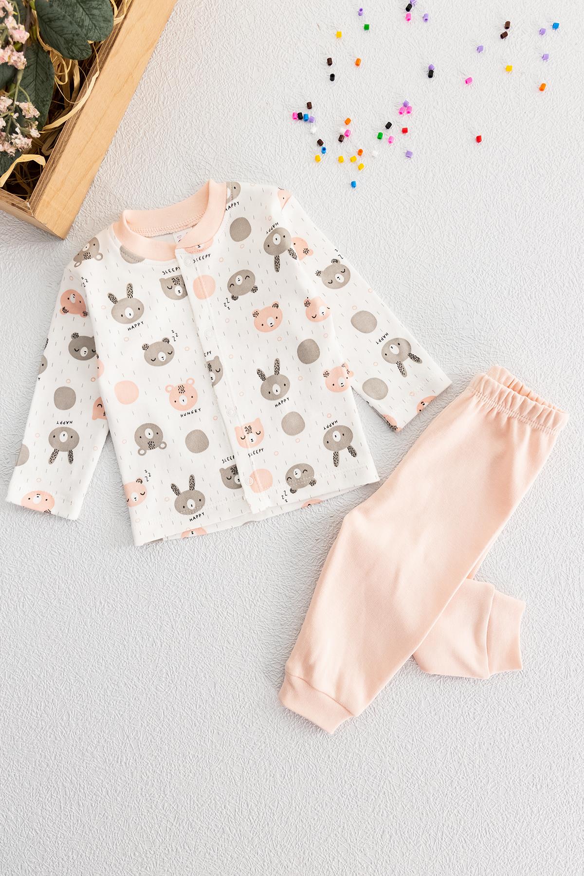 Bebek Pijama Takımları Önden Çıt Çıtlı Kız Bebek Pijama