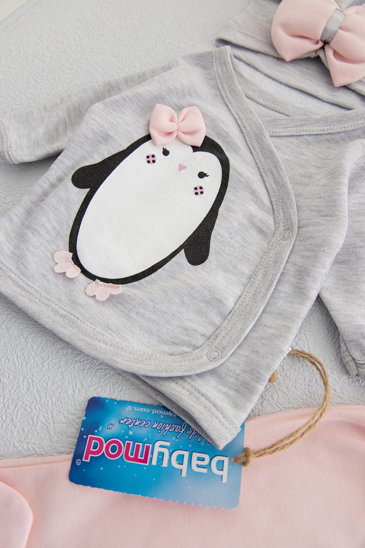 Bebek Hastane Çıkışı Penguen Baskılı Kız Bebek 5�li