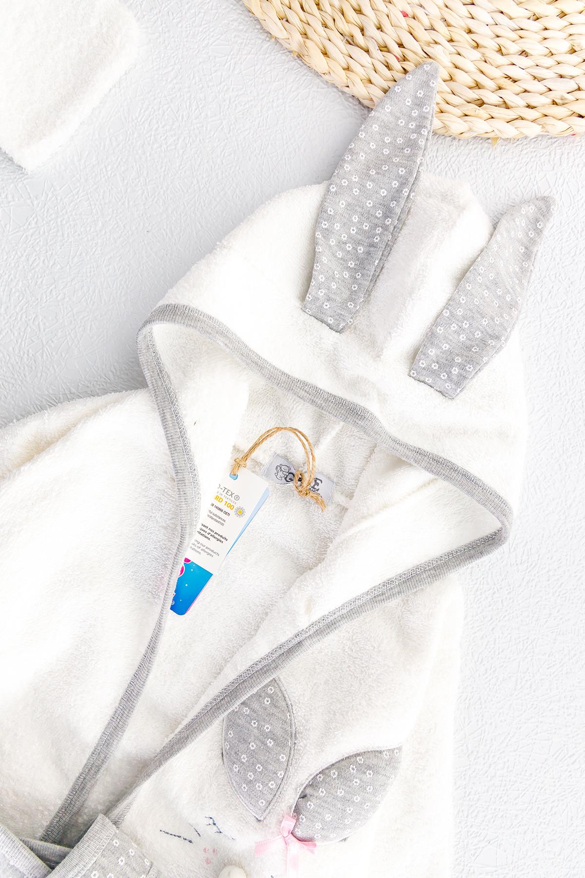 Bebek Havlu Bornoz Tavşan Figürlü Bebek Banyo Havlu