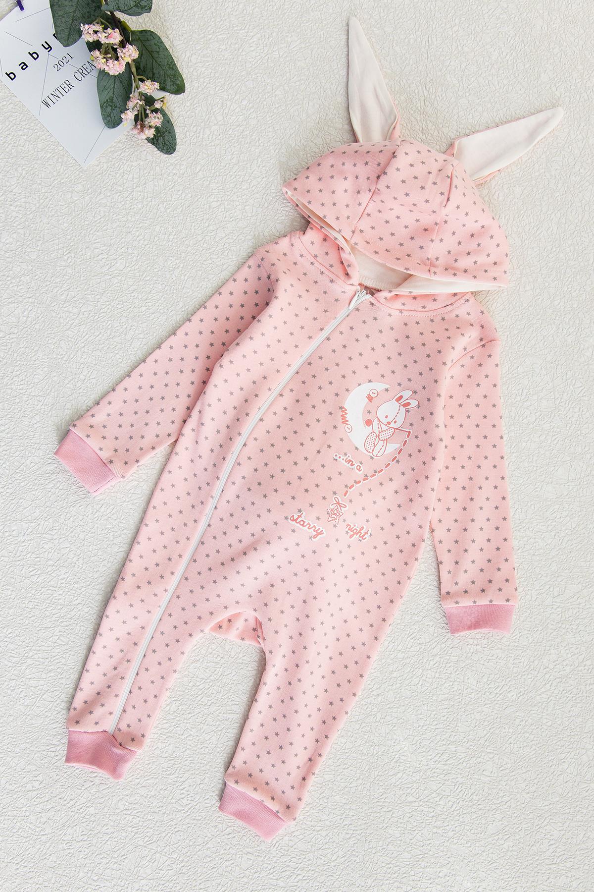 Bebek Tulum Tavşan Kulaklı Ponponlu Kız Bebek Tulum